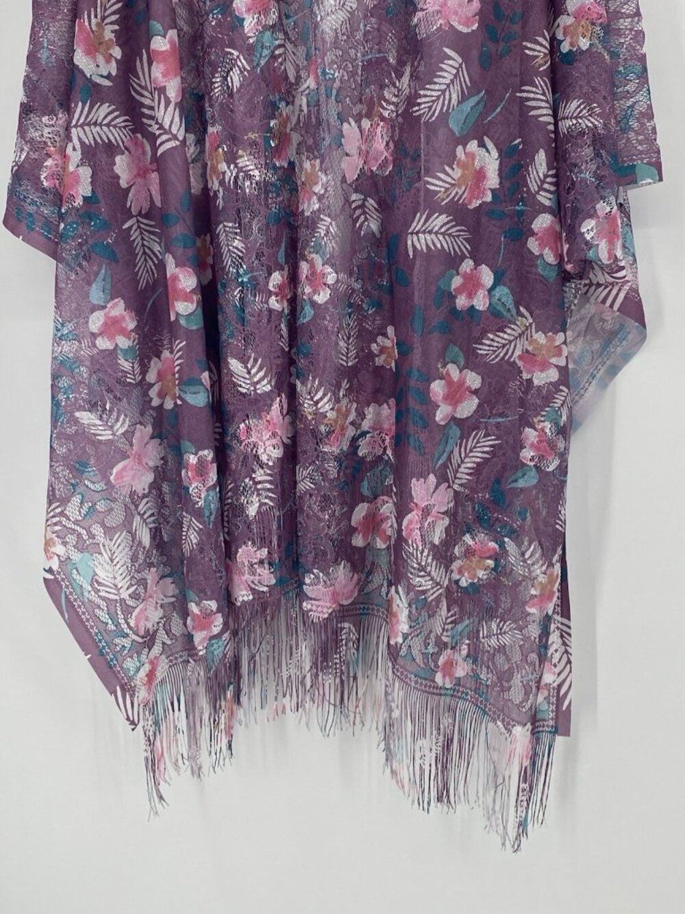 David & Young Purple Lightweight Floral Beach Cover Up Fringe One Size NWT - Picture 9 of 10